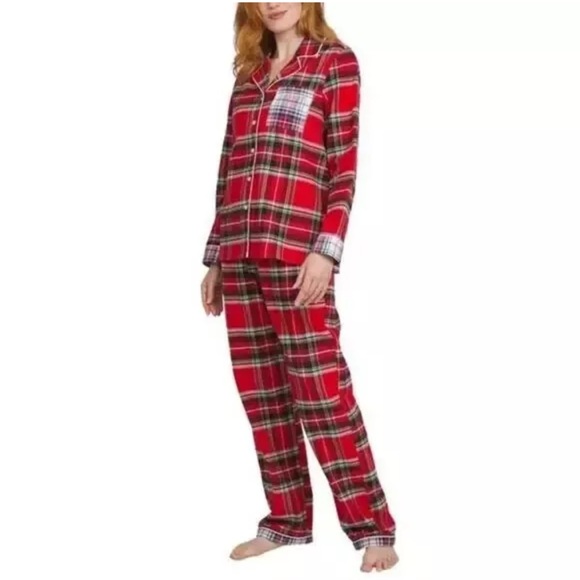 NWT Lands' End Women's 2 Piece Flannel Pajama Set Red Plaid Size Large - Picture 2 of 5